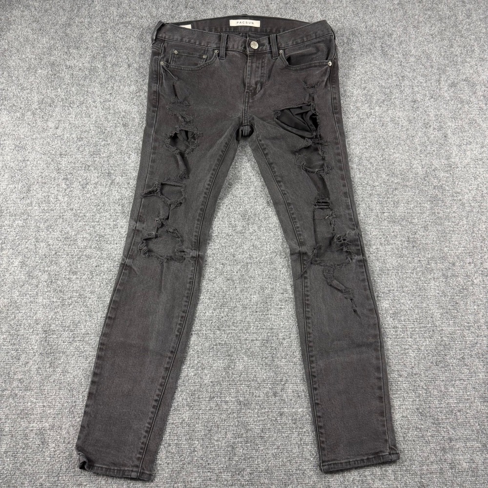 PacSun Skinny Jeans‎ Mens 29x30 Black Distressed Shredded Denim Punk Grunge